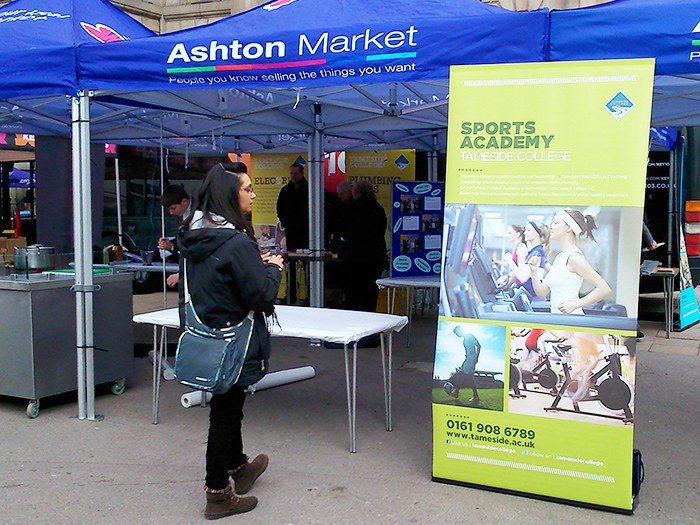 Learners came down to the Tameside College stalls at Ashton Market to ask about courses